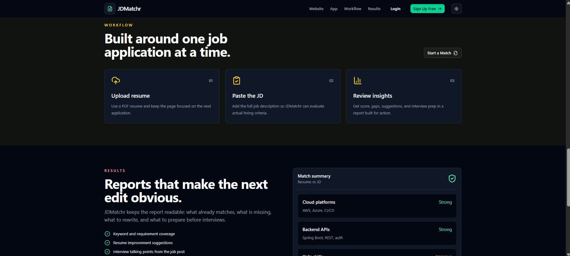 ATS Analyzer tool features page — multi-page Next.js website
